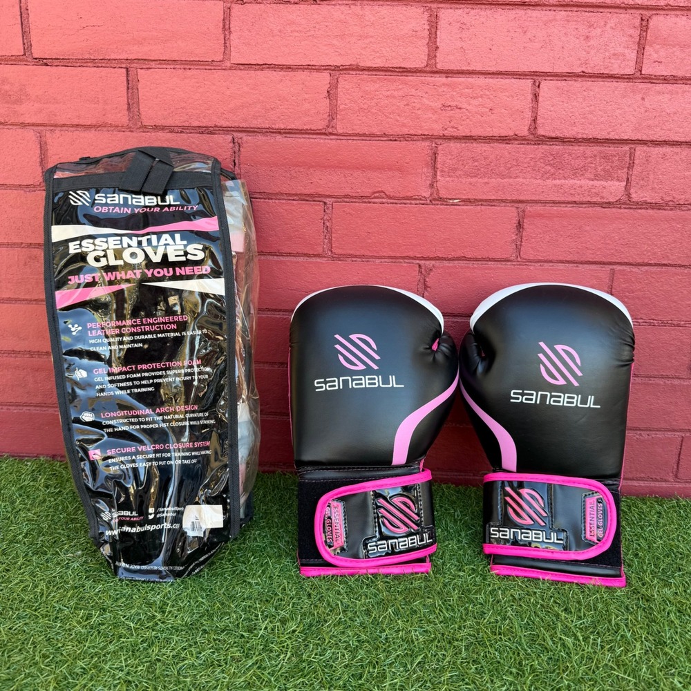 Sanabul Essential Boxing Gloves‎ 12 oz Black Pink Women Training MMA With Bag